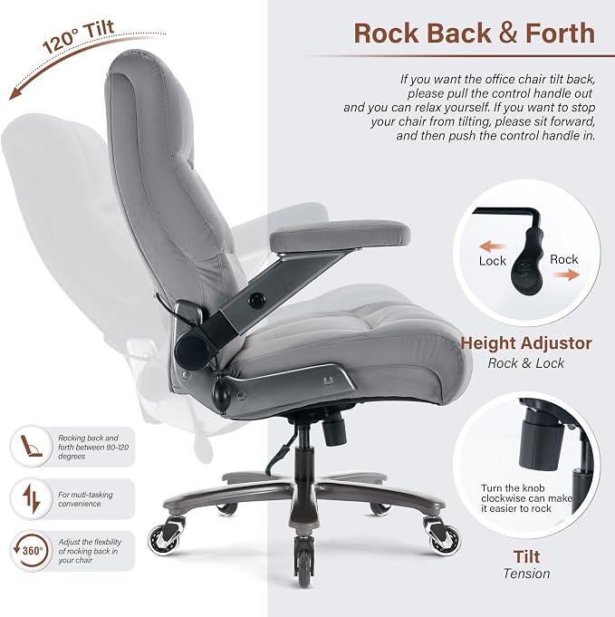 Big and Tall Office Chair 700lbs, Fabric Heavy Duty Executive Desk Chair | 3D Flip Arms, Extra Wide, Upgraded Wheels, Adjustable Lumbar Support, Metal Base, Large Ultra-Soft Ergonomic Computer Chairs