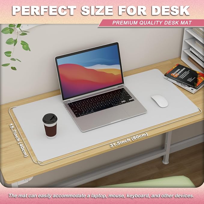 K KNODEL Large Desk Protector Mat and Pad for Office (White, 15.7"x31.5") | Waterproof Desk Mat, Desk Pads and Blotters, Desktop Mat, Desk Protector and Cover, Office Computer, Laptop and Keyboard Mat