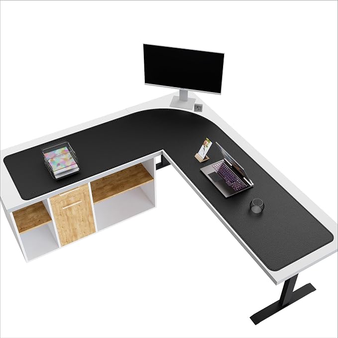 Mydours 61" x 69" x 20" L Shaped Desk Pad (Black), Extra Large Dual-Sided PU Leather Corner Desk Mat Protector for Home Office Computer Gaming