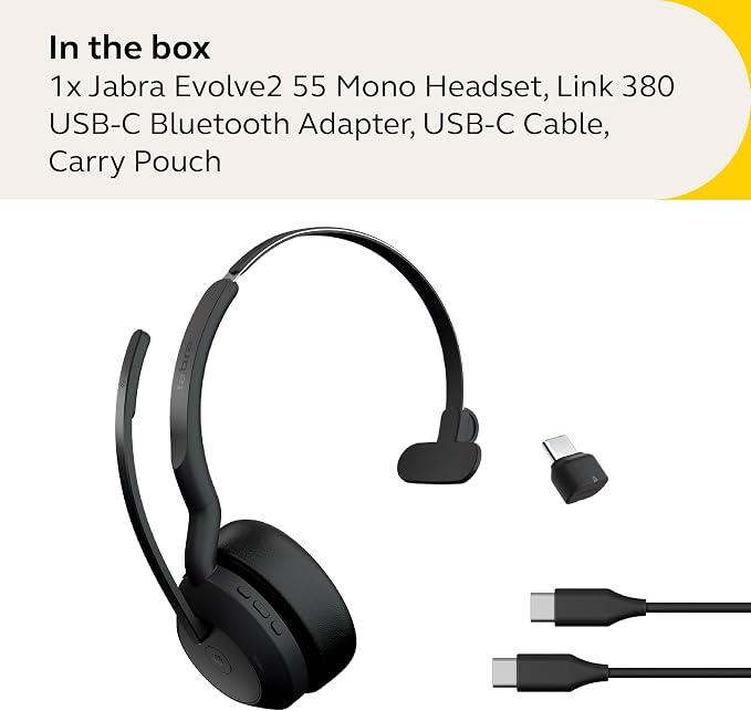 Jabra Evolve2 55 Mono Wireless Headset - Features AirComfort Technology, Noise-Cancelling Mics & Active Noise Cancellation - MS Teams Certified, Works with Other Platforms - Black