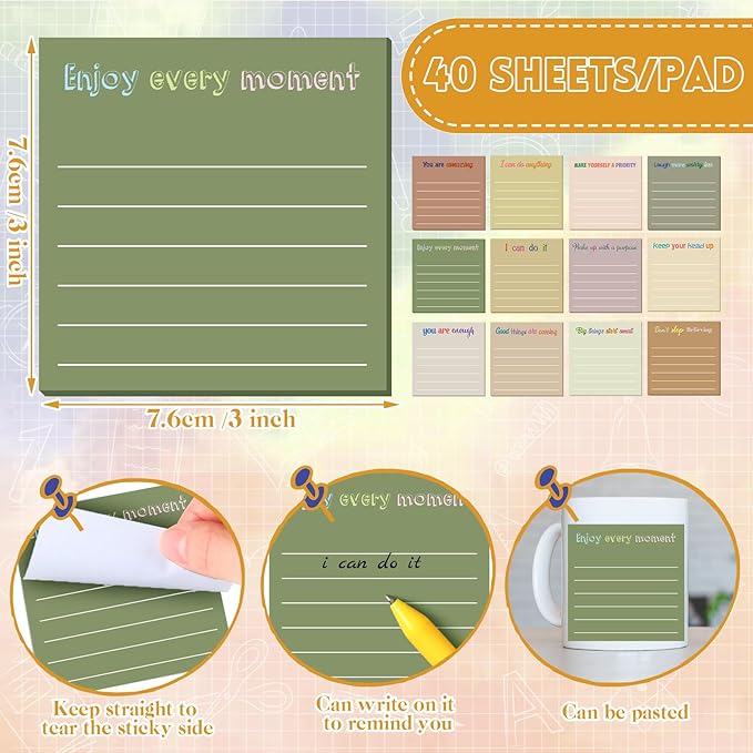 Yinder 24 Pcs Inspirational Sticky Notes Thank You Gift Motivational Sticky Note Pad Employee Appreciation Gift Bulk for Staff Coworker Teacher Nurse Office Groups 3 x 3'' (Inspirational,Boho)