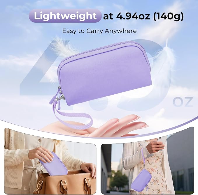 FYY Travel Cable Organizer - 8 Compartments Lightweight Water Resistant Tech Pouch with Wrist Strap, Portable Electronic Accessories Case for Cord Charger Storage for Travel Home Office Purple (Large)
