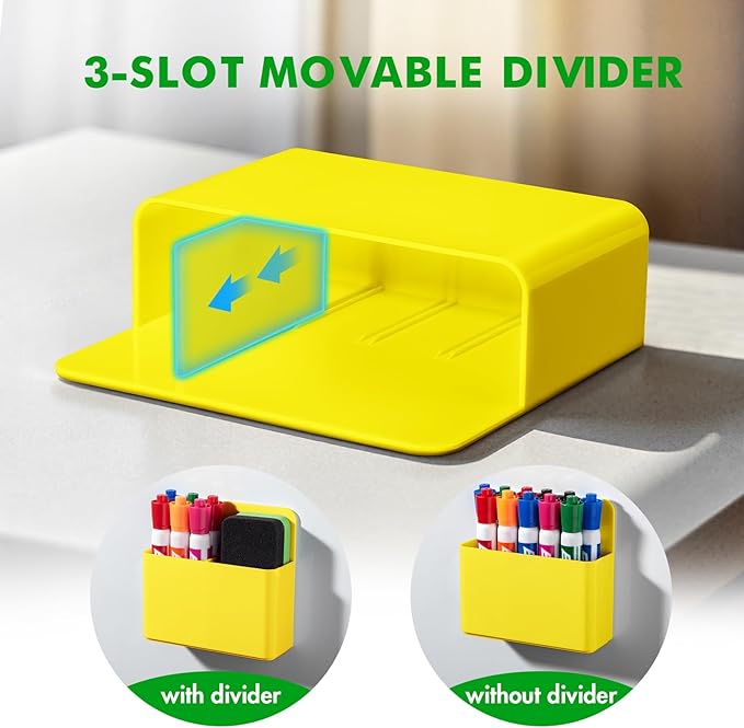 2 Pcs Magnetic Dry Erase Marker Holder for Whiteboard, Plastic Magnetic Pen Holder for Refrigerator Fridge, Magnet Pencil Cup for School Classroom, Locker Accessories,Pen Cup Organizer-Yellow
