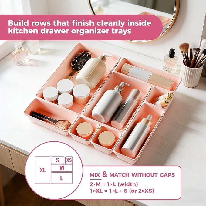 [ 48PCS & 5 Sizes ] Tool Box Organizer Tray, Toolbox Drawer Organizer with Non-Slip Pads, Desk Drawer Divider Set, for Vanity, Desk, Bathroom, Kitchen, Dresser and Home Office Drawers