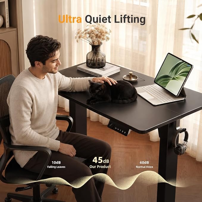 Claiks 35 x 20 Inch Black Electric Standing Desk | Adjustable Height, Sit Stand, 3 Memory Presets, Cable Management, Space-Saving, Home Office & Bedroom
