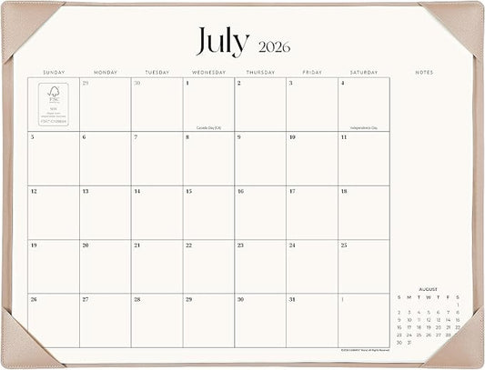 Simplified Desk Calendar 2026 with Desktop Mat, Cabbrix Large Desk Pad Calendar 21" x 16-1/2" Runs From July 2026 to December 2027, Desk Blotter Calendar for Home School and Office (Apricot)