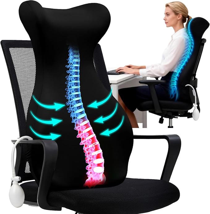 27.7'' Adjustable Airbag Full Back Lumbar Support Pillow, Back Pain Relief | Adjustable Support Back Cushion Upper/Lower Back Pain Relief for Office Chair, Desk, Gaming Chair, Couch, Recliner