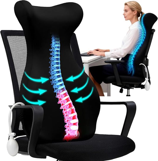 27.7'' Adjustable Airbag Full Back Lumbar Support Pillow, Back Pain Relief | Adjustable Support Back Cushion Upper/Lower Back Pain Relief for Office Chair, Desk, Gaming Chair, Couch, Recliner
