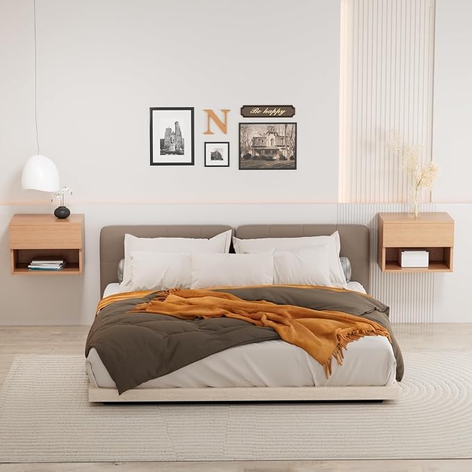 Floating Nightstand, Modern Wall Mounted Bedside Table with Drawer, Wood Bedside Shelf & Desk, End Table Wood Modern Night Stand for Bedroom (T6784876, Set of 1)