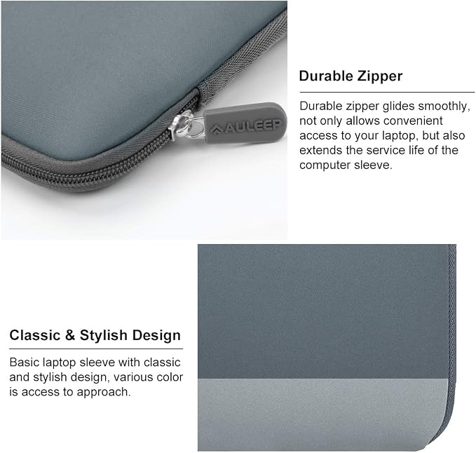 AULEEP 15-15.6 Inch Laptop Sleeves, Neoprene Notebook Computer Pocket Tablet Carrying Sleeve/Water-Resistant Compatible Laptop Sleeve for Acer/Asus/Dell/Lenovo/HP (Gray Stitching)