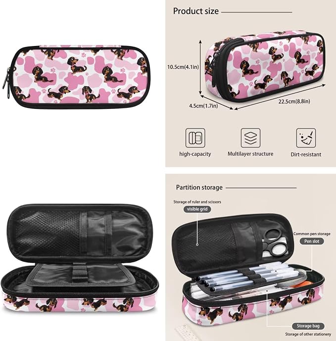 ZFRXIGN Cute Dachshund Dog Girls Backpack 17inch Elementary School Bookbag with Cute Pendant 4pc Backpack Set for Kids Girls Insulated Lunch Box Cow Print Pencil Case