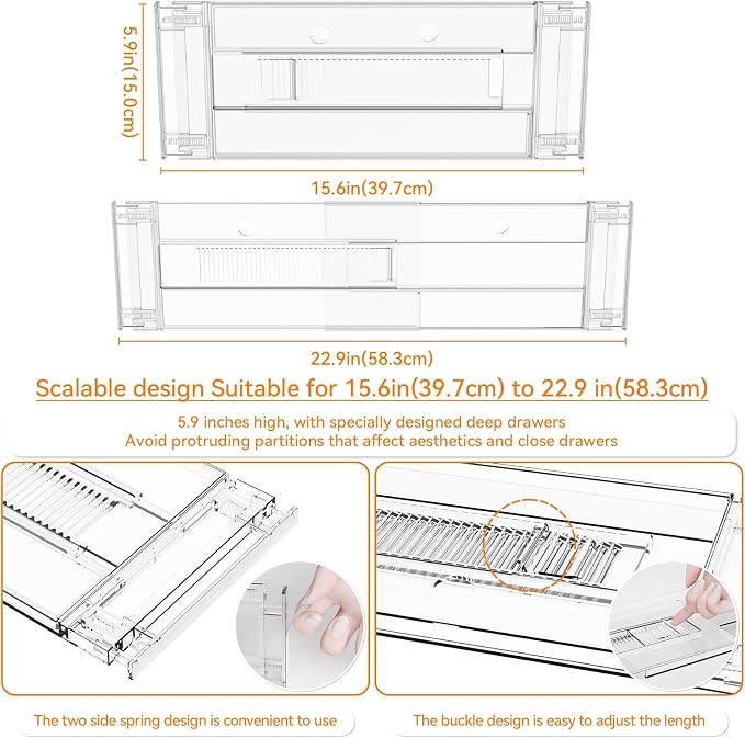 8 Pack Clear Acrylic Drawer Divider 6 Inch High,Expandable from 14-20'',Adjustable Dresser Drawer Dividers for Baby Clothing,Underwear and Sock,Separators,Deep Drawer Separators for Kitchen