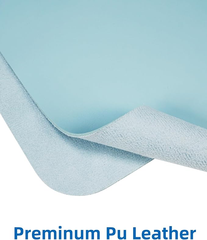 Leather Desk Pad Protector,Mouse Pad,Office Desk Mat, Non-Slip PU Leather Desk Blotter,Large Desk mat,Waterproof Keyboard mat for Office/Home/Decor (Light Blue,55" x 17")
