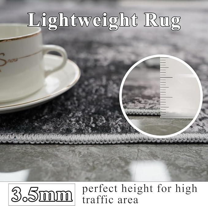 Abstract Kitchen Runner Rug 3x8: Washable Non Slip Carpet Runner for Hallway Bedroom Laundry - Low Pile Ultra Thin Modern Entryway Throw Carpet - Soft Boho Floor Mat for Home Decor (3X8 Black-Grey)