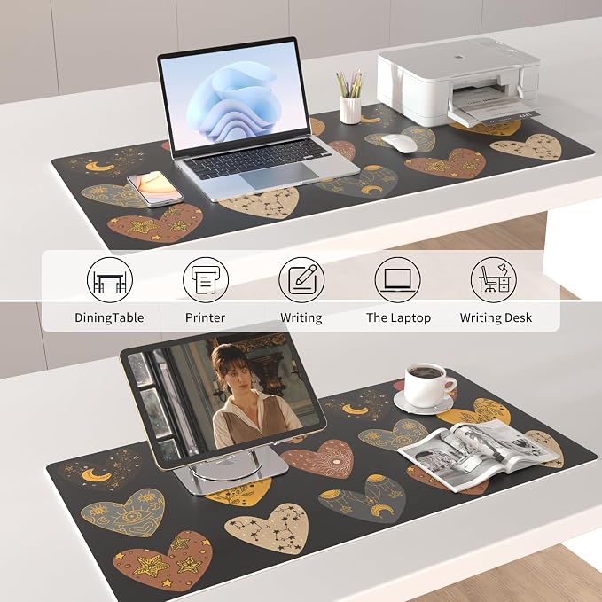 Colorful Star Magic Heart Leather Mouse Pad, Large Pad for Desk Gaming, Waterproof Keyboard Desk Mat for Home Office Gaming Work