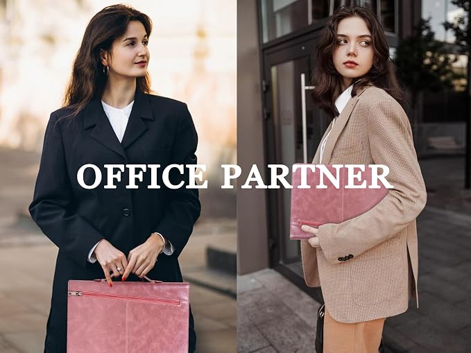 AZXCG Portfolio Binder, Pink Padfolio with Handle and Zipper,Leather Padfolio for Women,Professional Business Portfolio Organizer,A4 Notepad Holder, Gift for Valentine's Day,Girls and Women,
