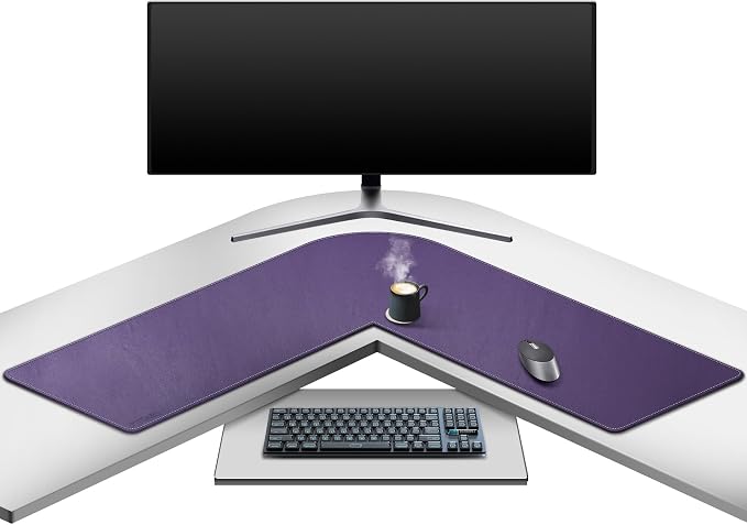 Mydours L Shaped Desk Mat, (38"+38) x 13" Large PU Leather Corner Desk Pad Blotter, XXL Large Waterproof Gaming Mouse Pad, L Shaped Mouse Pad for Computer Keyboard Home Office (Purple)