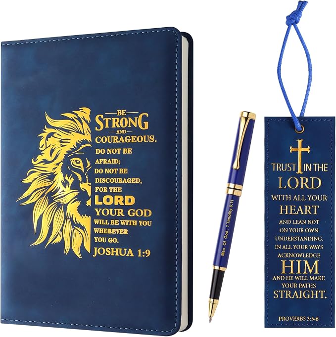 SAIWEILAI ONLINE 3 Pieces Christian Gifts for Men Christmas Gifts for Dad Bible Verse Inspirational Notebook Bible Verse Ballpoint Pen Trust in The Lord Bookmark for Men Office School Study Supplie