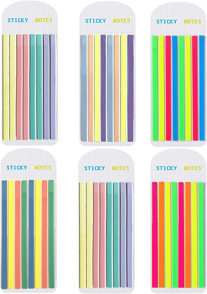 Potanro Sticky Long Tabs 6 Sheet Highlighter Tape 960 Pcs Translucent Sticky Notes Tabs for Annotating Books Bible Study Supplies