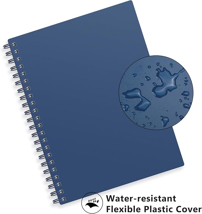 RETTACY Dotted Journal Notebook, 300 Pages, A4 Large Size (8.2'' × 11.2''), 100 GSM Thick Paper, Flexible Plastic Cover, Spiral-bound, for Journaling, Planning, Tracking (Navy Blue)