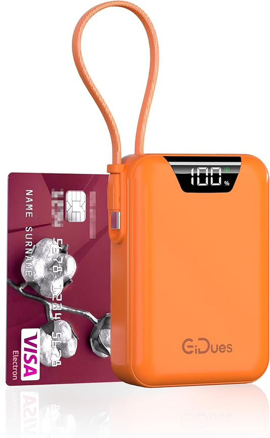 M2 Portable Charger, 20000mAh Power Bank, PD 35W Ultra Fast USB-C Built-in Cable, Compact Cute Mini External Battery Pack for iPhone, Samsung, Android iPad (Orange)