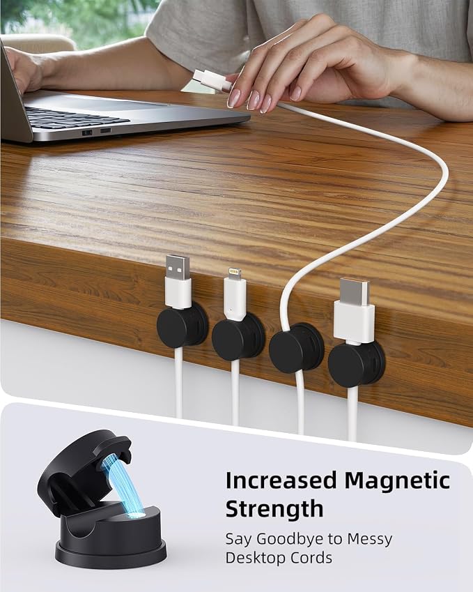 Inchor Cord Organizer, Rotatable Cable Organizer 8 Pack, No-Residue Adhesive Spring Cable Clips, Cord Holder for Nightstand, Kitchen, Office Accessories and Car (Black)