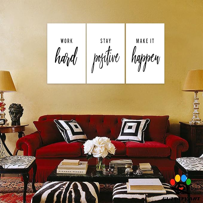 Office Wall Art - 3 Panel Motivational Quote Art, Inspirational Canvas for Home Office Decor, Entrepreneur Words Poster Frame, 20'x30'x3Pcs