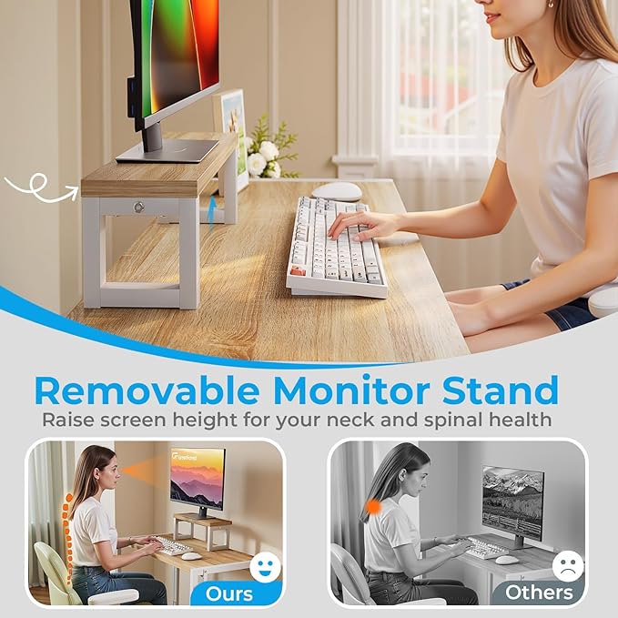 GreenForest Folding Desk with Monitor Stand, 31.5 Inch Foldable Computer Desk with Hook and Storage, Sturdy Small Space-Saving Writing Work Table for Home Office Dorm, Oak