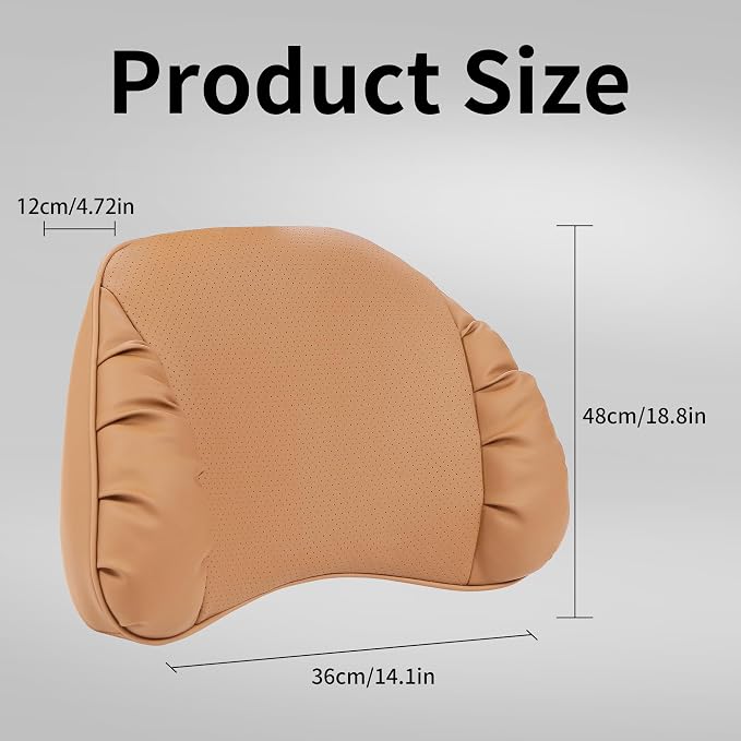 Memory Foam Lumbar Support Pillow for Car, Palomino Brown, 1 Pack | Leather Lumbar Pillow for Lower Back Pain Relief - Back Cushion for Driving - Chair Support for Office Chair, Gaming Chair