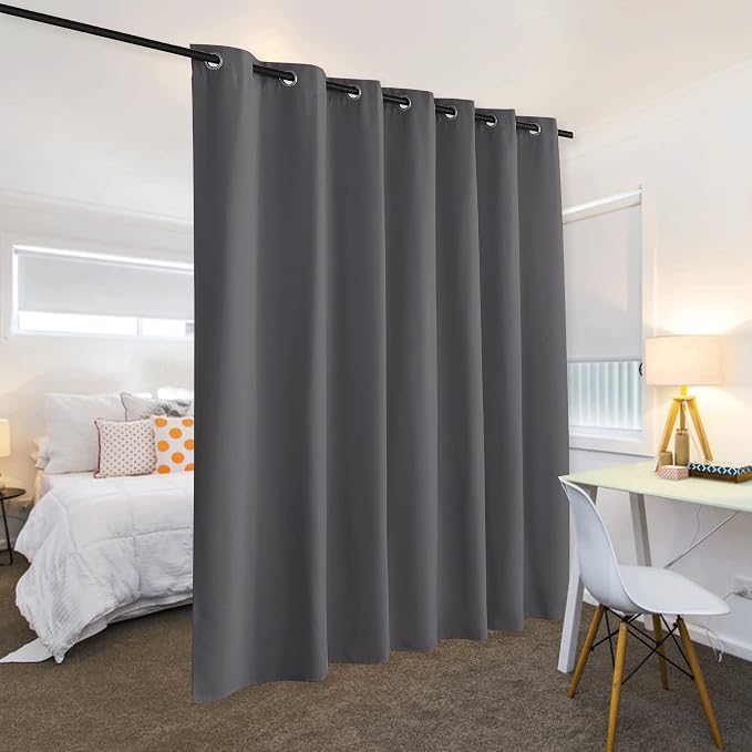 RYB HOME Extra Wide Curtains for Divider Room Separation Soundproof Temporary Door Curtains for Bedroom Closet Office Home Theatre Garage Living Room Privacy Drop Cloth, W 120 x L 84 inches, Grey