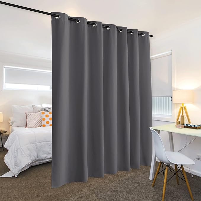 RYB HOME Extra Wide Curtains for Divider Room Separation Soundproof Temporary Door Curtains for Bedroom Closet Office Home Theatre Garage Living Room Privacy Drop Cloth, W 120 x L 90 inches, Grey