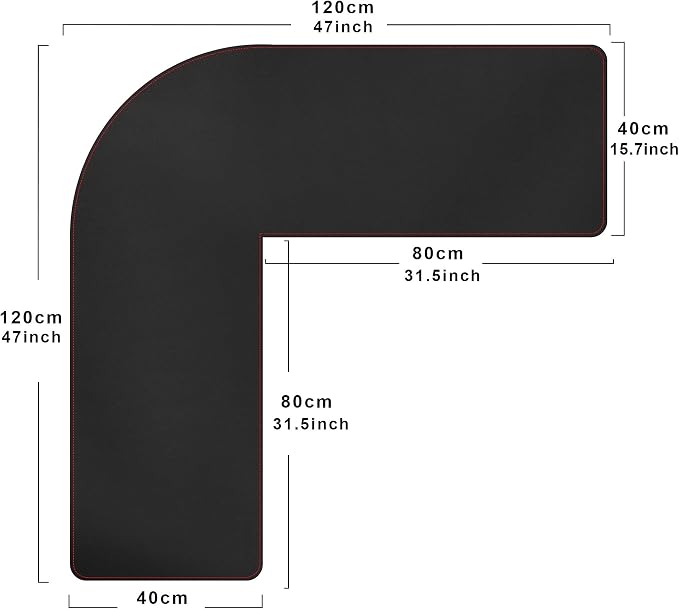 ZORESYN L-Shaped Gaming Desk Mat Mouse pad, Computer Corner Desk Pad, 47" Home Office Writing Desk Pad Protector, Large Waterproof PU Leather Corner Mousepad - Black, (120+120) x40cm
