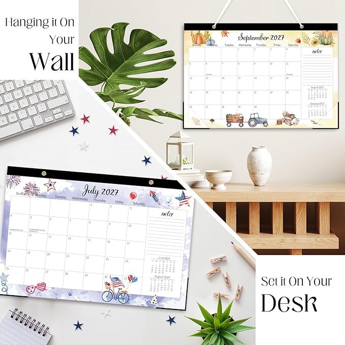 GuassLee Monthly Desk Calendar 2026-2027 - 19 Months 17" x 11.5" Calendar from Jun. 2026 to Dec. 2027, Monthly Planner with Watercolor Design Corner Protectors for Office School Home Organizing