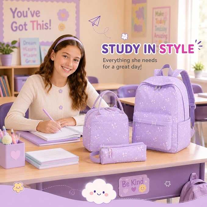 BTOOP School Backpacks for Teen Girls Bookbags Lightweight Kids Backpack School Bags Set with Lunch Box Pencil Case