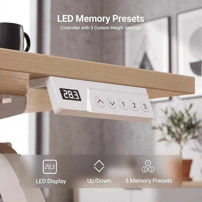 Claiks 55 x 24 Inch Nature Electric Standing Desk | Adjustable Height, Sit Stand, 3 Memory Presets, Cable Management, Spacious Ergonomic, Home Office & Bedroom