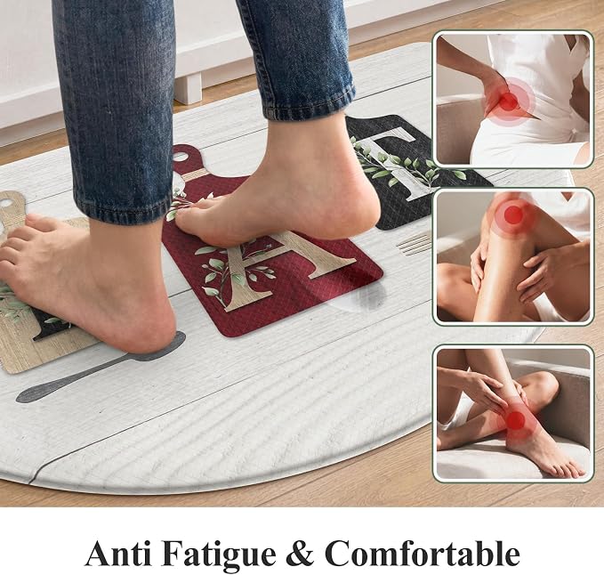 KIMODE Half Circle Anti Fatigue Mats for Cushioned Kitchen Mats for Floor | 18"x28",Red,Country Vintage,Non Slip,Kitchen Mats Waterproof,Memory Foam,Comfort, Half Round Small Standing Mat Decor