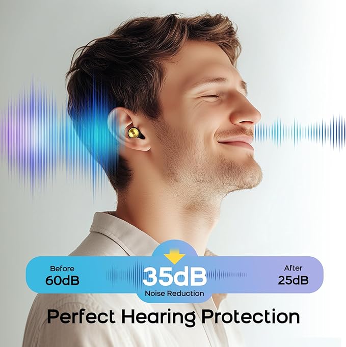 2 Pairs Noise Cancelling Earplugs with Premium Metal Design and Elegant Gift Box – for Sleeping, Concerts, Travel, Noise Sensitive – 35dB Reusable Silicone Earplugs for Men and Women,Gold
