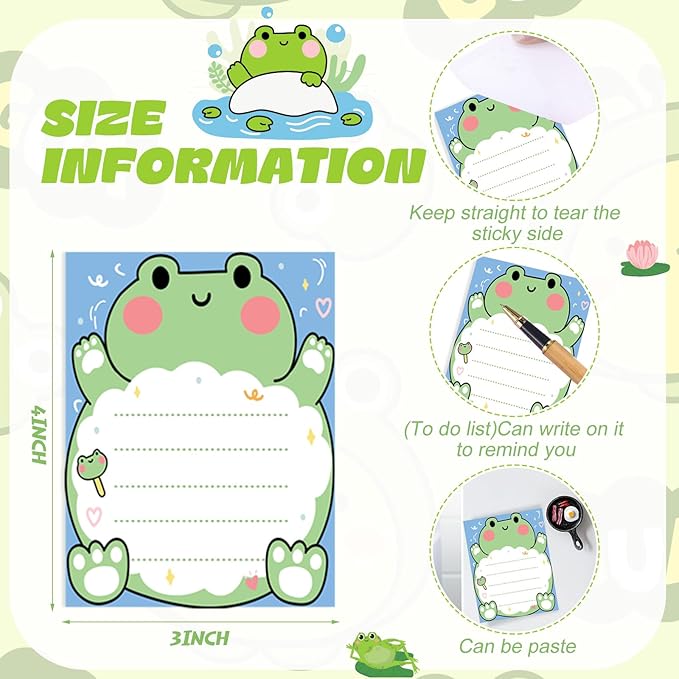 12 Pack Frog Sticky Notes Gifts Cute Frog Sticky Notes 3x4 Inch Cartoon Funny Self Stick Notepads Novelty Animals Post Pads Favors for Women Men Office Supplies Home Christmas Small Gifts