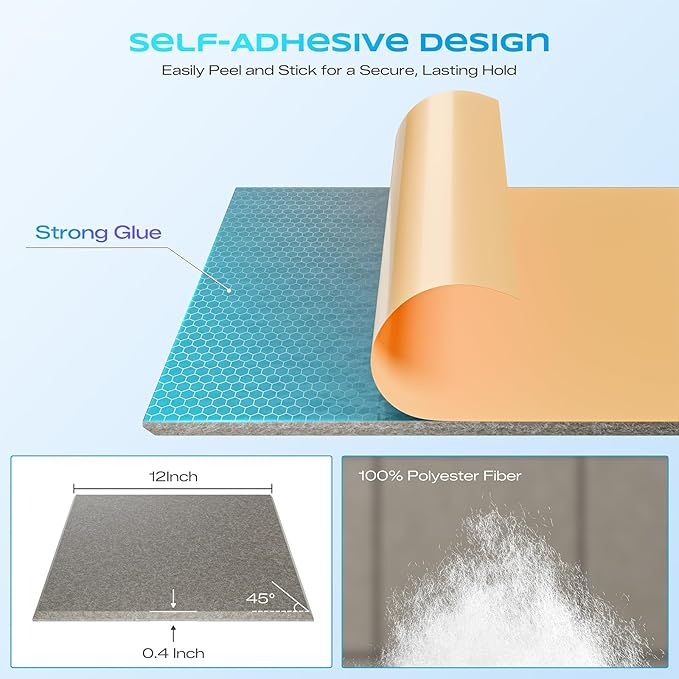 22 Pack Self-Adhesive Acoustic Panels, 12" X 12" X 0.4" High-Density Sound Proof Foam Panels for Walls, Soundproof Wall Panels for Home & Office (Camel)