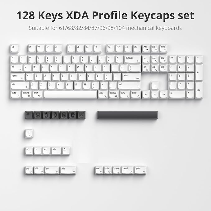 Guffercty kred 128 Keys XDA Profile Minimalist White Keycaps 75 Percent Dye-sub PBT Keyboard Caps for MAC 60% 65% 75% 96% Mechanical Keyboard (Minimalist-A English Keycaps)