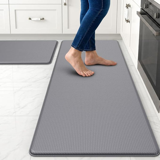 Kitchen Mats for Floor, [2PCS] Anti-Fatigue Kitchen Rugs, Grey | Cushioned Comfort,Non-Slip Backing,Waterproof Surface,Soft Underfoot,Easy Clean,Kitchen Sink,Laundry Room,Standing Desk