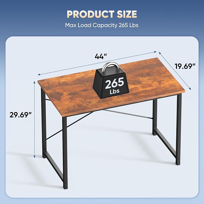 DUMOS 44 Inch Small Computer Desk for Home Office, Gaming Writing Desks for Bedroom Modern Study Work Table Simple Style Workstation with Reinforcement Structure, Rust