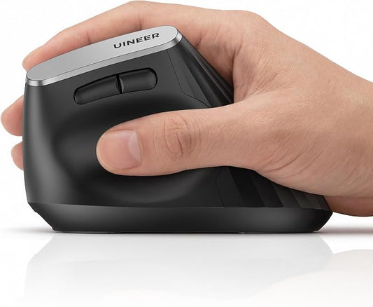 Uineer Vertical Ergonomic Mouse, Wireless Bluetooth Mouse, 3-Device,Quiet | Switch among 3 devices; side scroll wheel supports horizontal navigation for documents and spreadsheets.