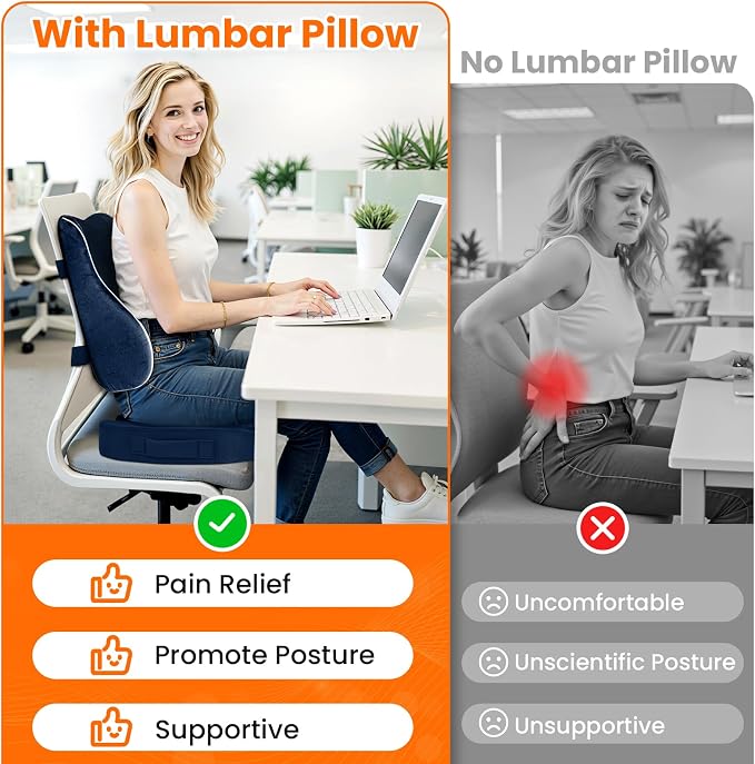CloudBliss Lumbar Support Pillow, Memory Foam for Office Chair, Blue | Ergonomic High-Density Memory Foam, Adjustable Straps, Washable Mesh Cover, Lower Back Support for Office, Gaming & Car Seat