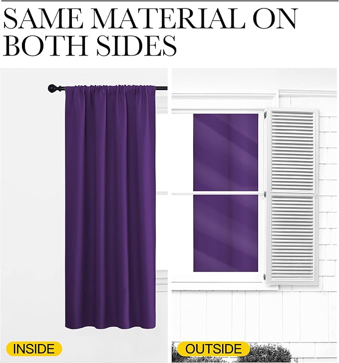 NICETOWN Blackout Curtains for Living Room - Triple Weave Home Decoration Thermal Insulated Solid Rod Pocket Blackout Drapes for Bedroom(Set of 2, 42 x 72 Inch, Royal Purple)