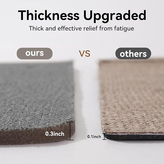 YDKGL Kitchen Rugs Mat Non Slip Washable, Linen-Look 0.3" Thick Soft Cushioned Absorbent Kitchen Mats for Floor, Mild Anti-Fatigue Runner Rug Sink Mat Laundry Standing Mats, Easy Clean, Gray 17"x47"
