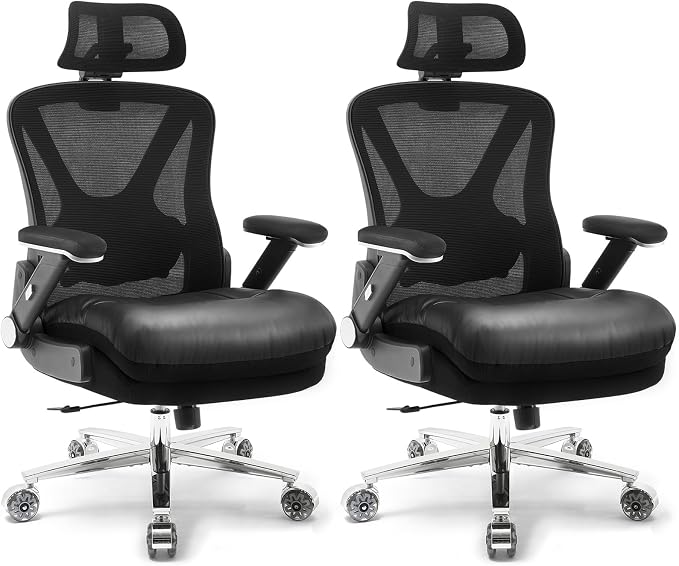 750lbs Ergonomic Office Chair,Upgrade Big and Tall Office Chairs for Heavy People,Mesh High Back Desk Chair with 5D Flip Arms Large Wheels,Adjustable Headrest & Lumbar Support,Wide Chairs