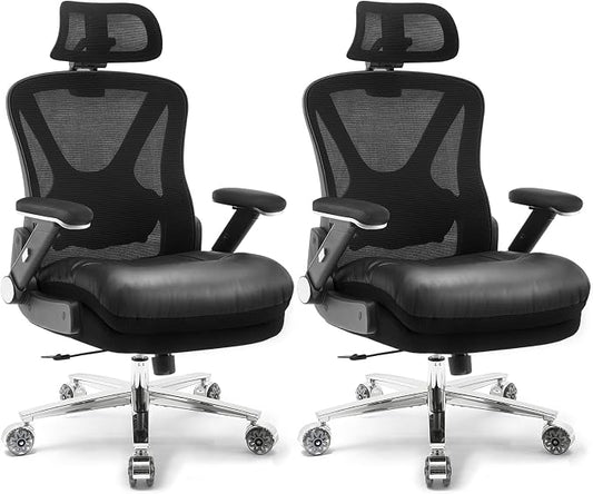 750lbs Ergonomic Office Chair,Upgrade Big and Tall Office Chairs for Heavy People,Mesh High Back Desk Chair with 5D Flip Arms Large Wheels,Adjustable Headrest & Lumbar Support,Wide Chairs