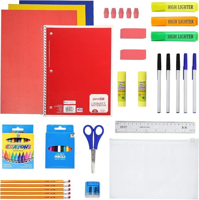 Moda West 17 Inch Bulk Backpacks with 50 Piece School Supply Kit - Case of 12 Wholesale Backpacks in Assorted Colors 6 Boy 6 Girl