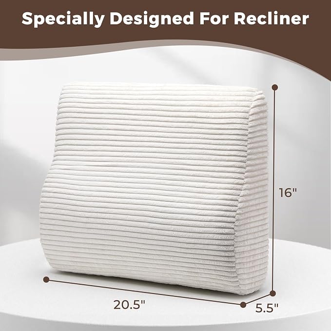 Lumbar Support Pillow for Recliner Chair/Accent Chair/Couch, Large Memory Foam Back Support Cushion for Elderly, Ergonomic Backrest Pillow for Back Rest, Pain Relief, Reading, Washable Cover, Beige